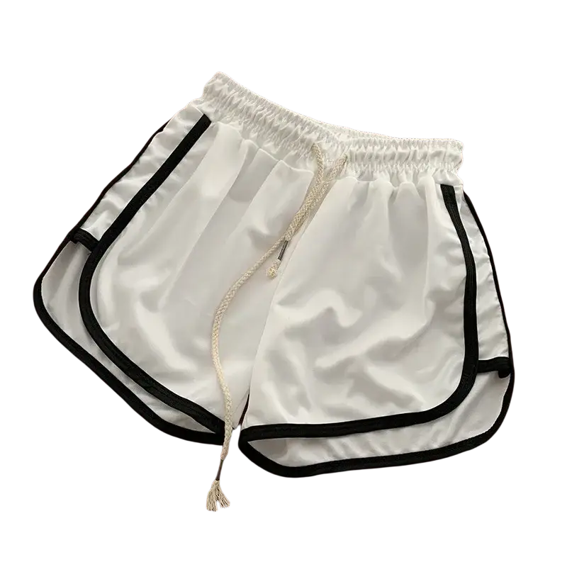 Women casual athletic shorts with drawstring waistband in white with black trim for comfortable sportswear