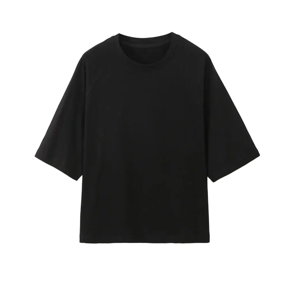 Black minimalist women casual short sleeve loose t shirt with relaxed fit and crew neckline for everyday wear