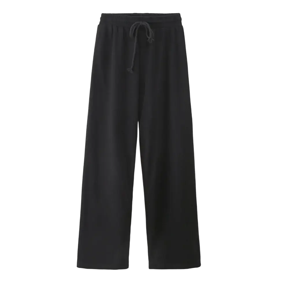 Black wide-leg pants with a drawstring waistband paired with a women casual short sleeve loose t shirt