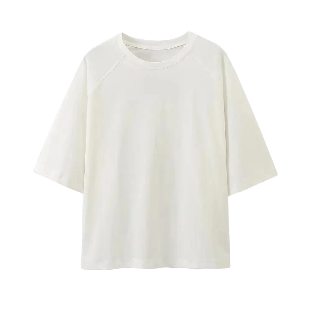 Women casual short sleeve loose t shirt in off-white cotton with a relaxed fit and minimalist design