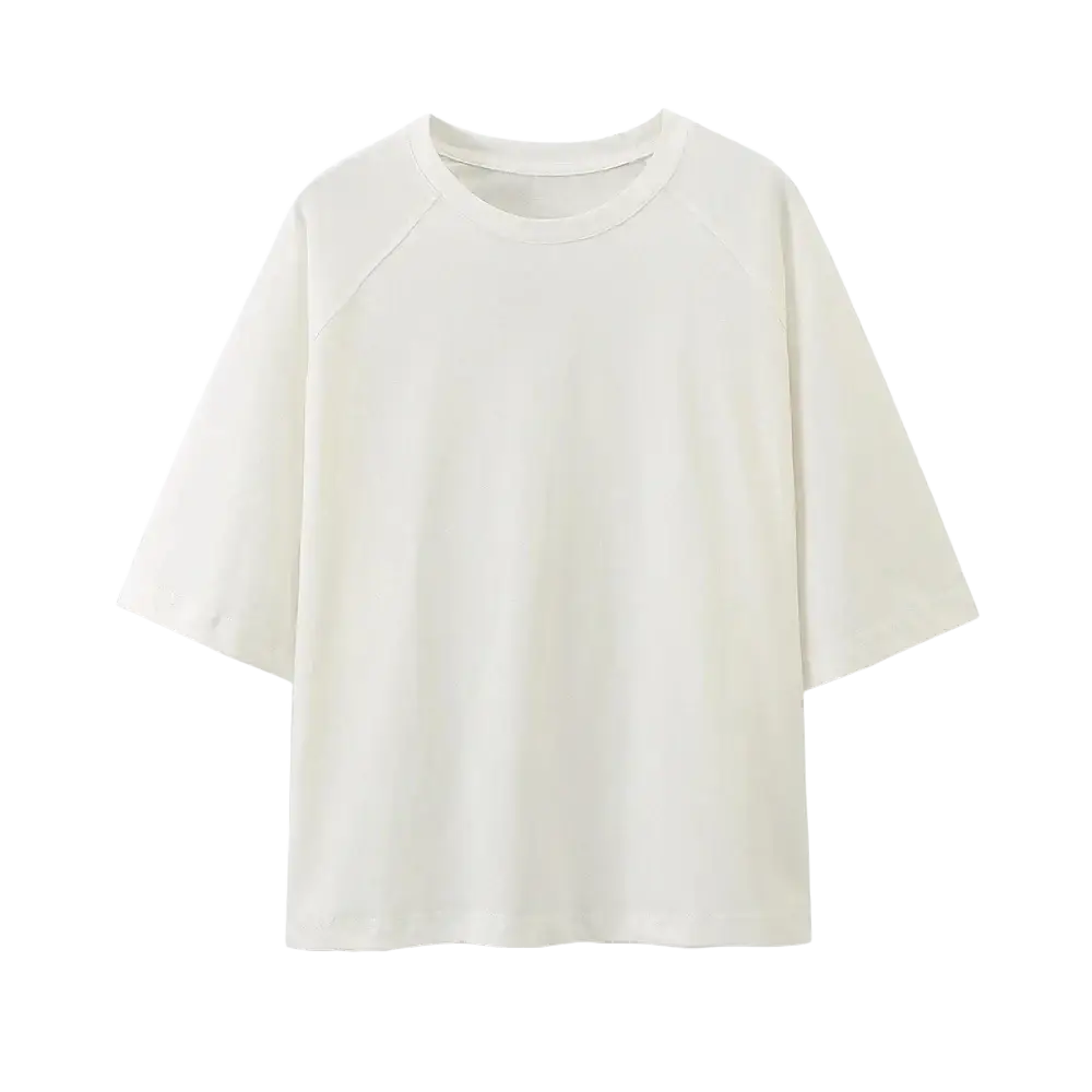 Women casual short sleeve loose t shirt off-white cotton with relaxed fit and raglan sleeves for everyday wear