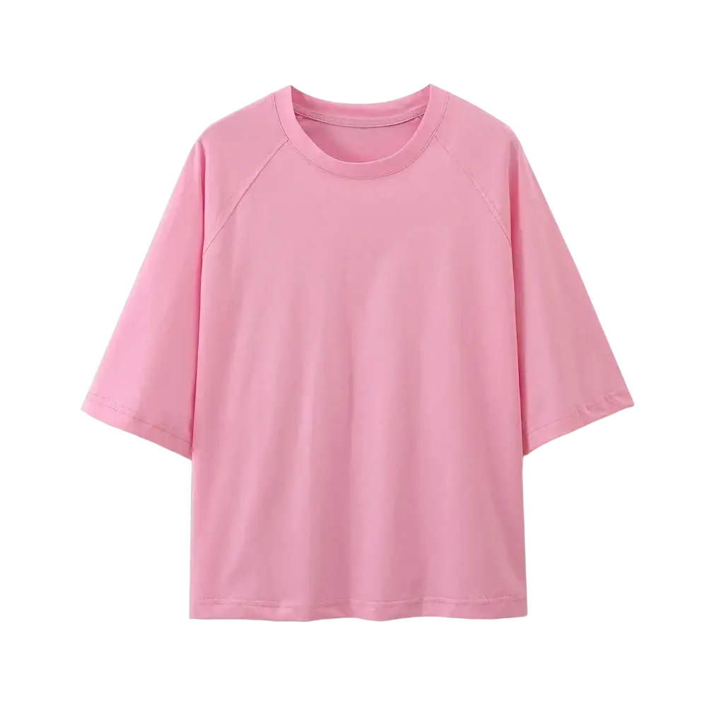 A soft pink oversized crewneck women casual short sleeve loose t shirt with a relaxed fit and comfortable fabric