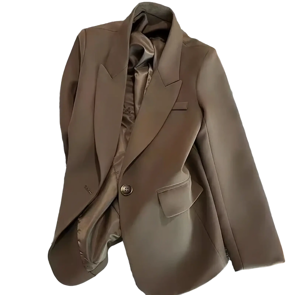 Women coffee blazer single button casual suit jacket in taupe with satin-lined interior and sleek design