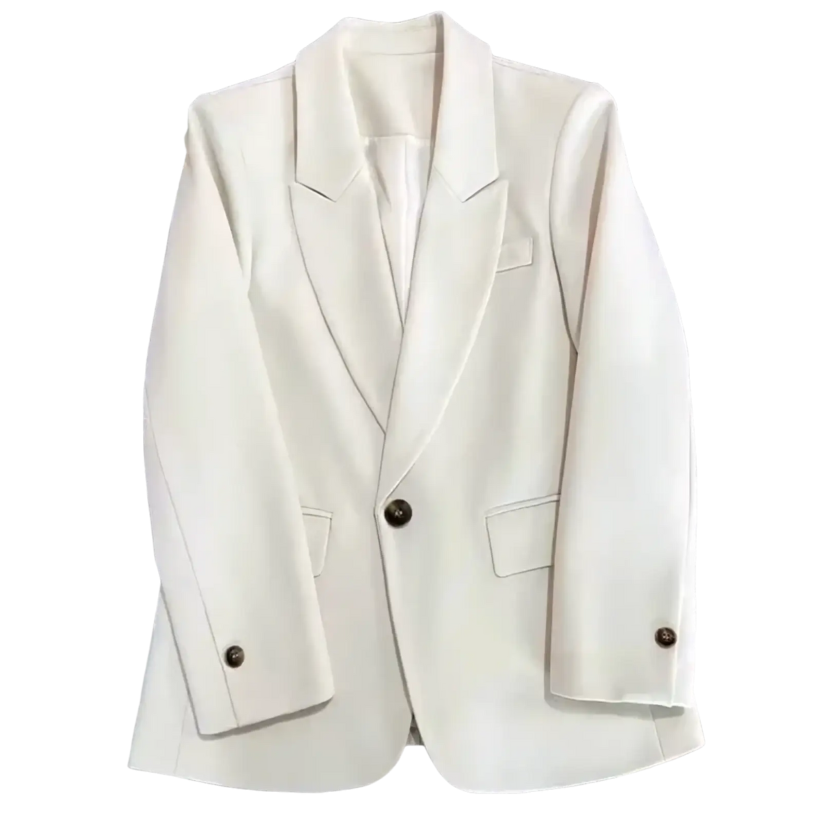 Women coffee blazer single button casual suit jacket in off-white with tailored fit and classic notched lapels