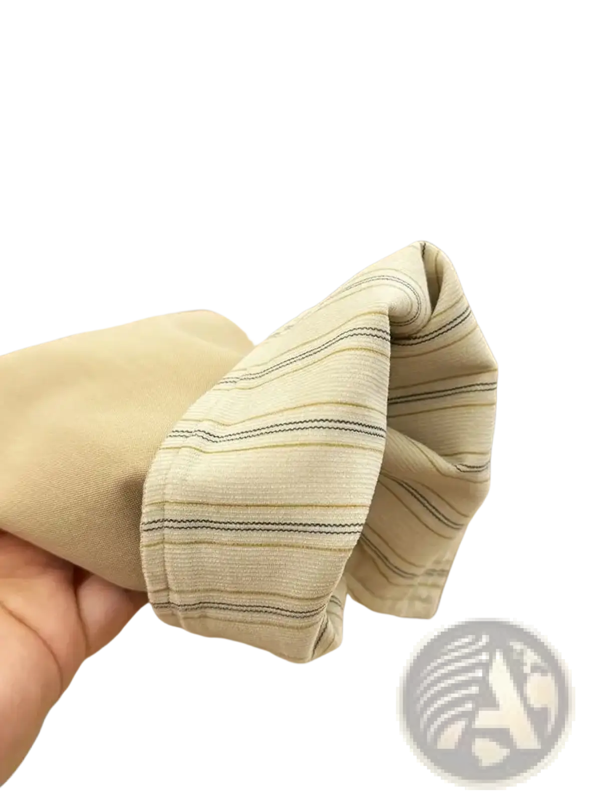 Women contrast lapel trench coat in beige with subtle horizontal stripes on the cuff for stylish outerwear
