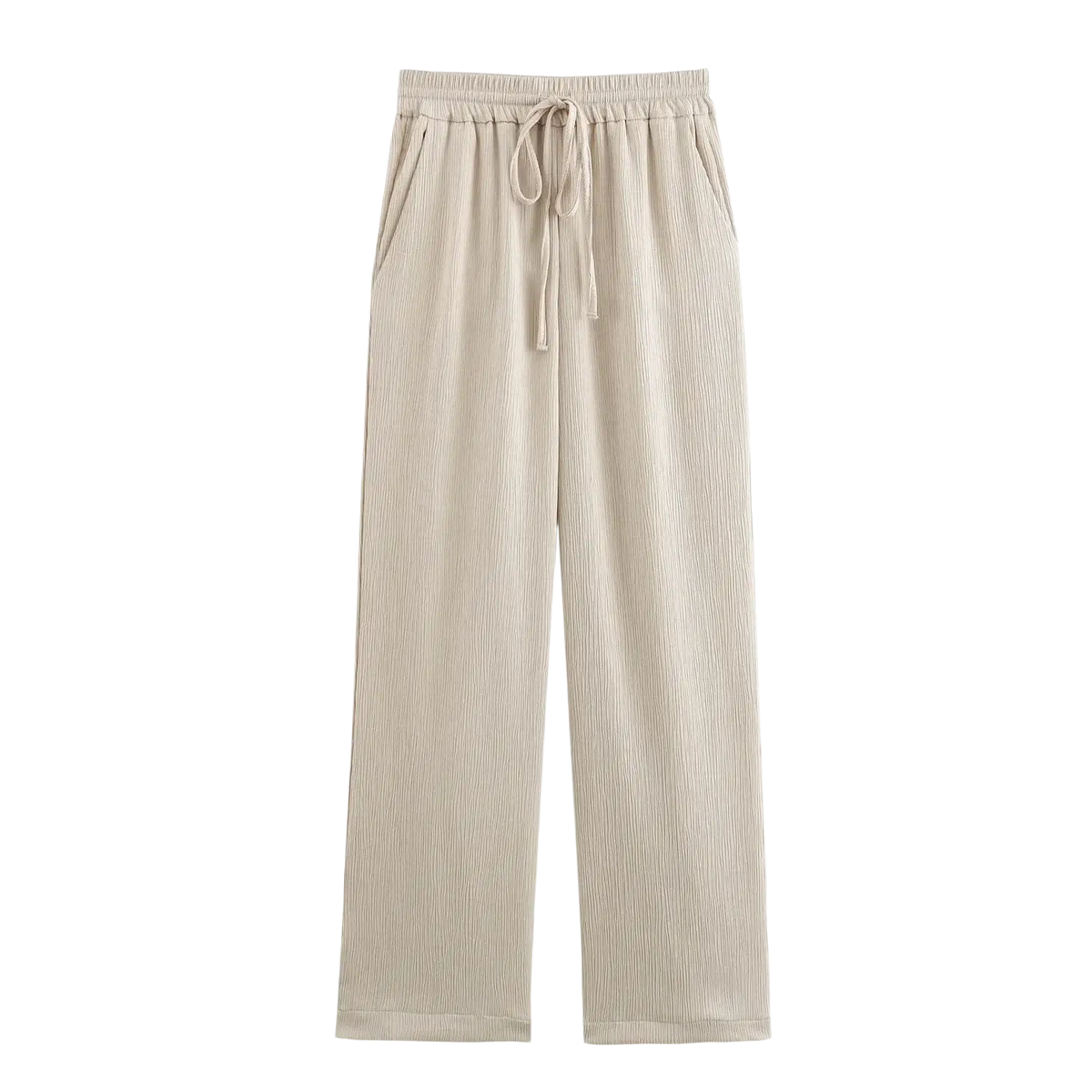 Beige corduroy wide-leg pants with elastic waistband and drawstring from women corduroy pant suit double breasted blazer