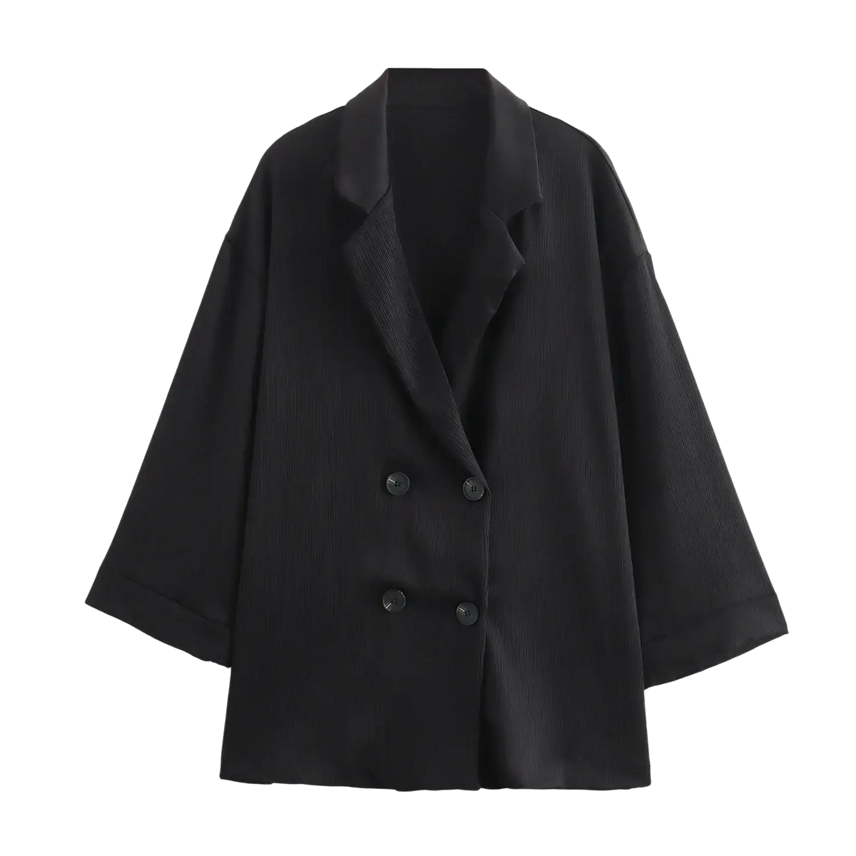Black women corduroy pant suit double breasted blazer with relaxed fit and subtle vertical ribbed texture