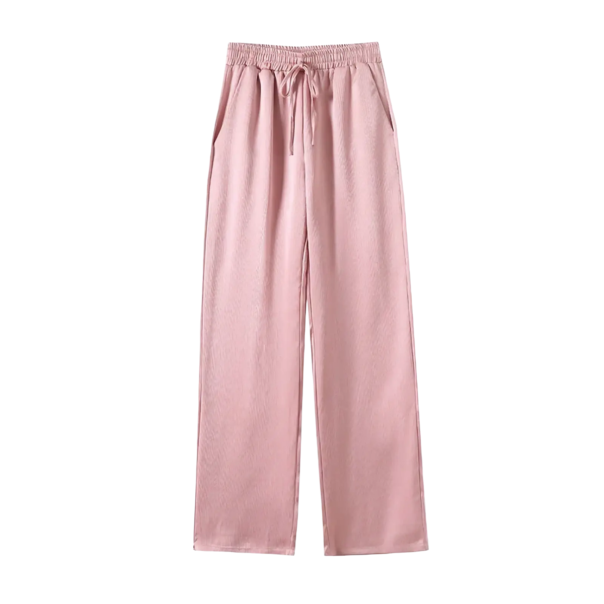 Soft pink womens corduroy wide-leg pants with elastic waistband and drawstring from pant suit blazer set