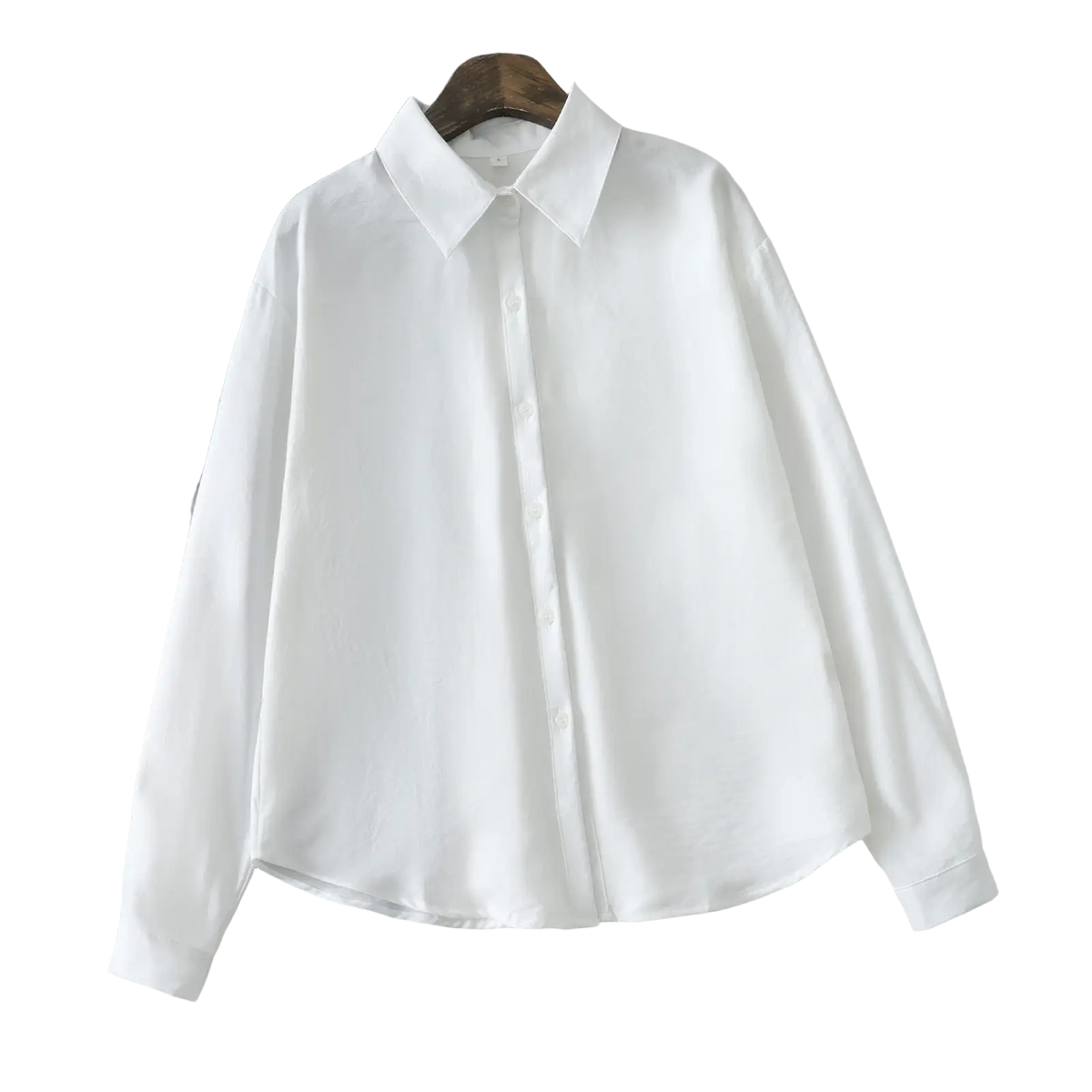 Women cotton blend long sleeve casual blouse in crisp white with a classic collar and pleated cuffs