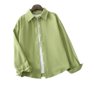 Women cotton blend long sleeve casual blouse in soft light green with classic collar and white buttons