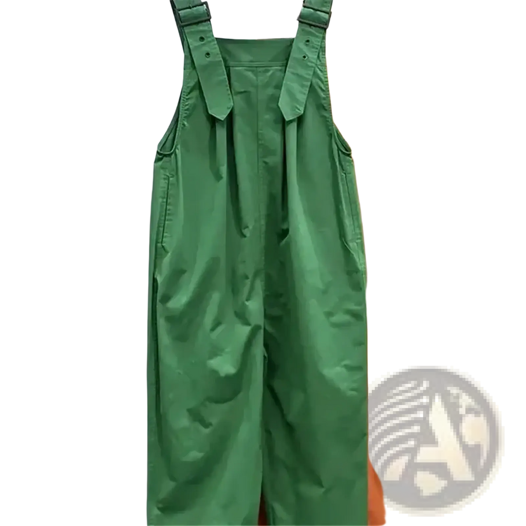 Green cotton dungaree jumpsuit for women featuring adjustable shoulder straps and a relaxed wide-leg cut
