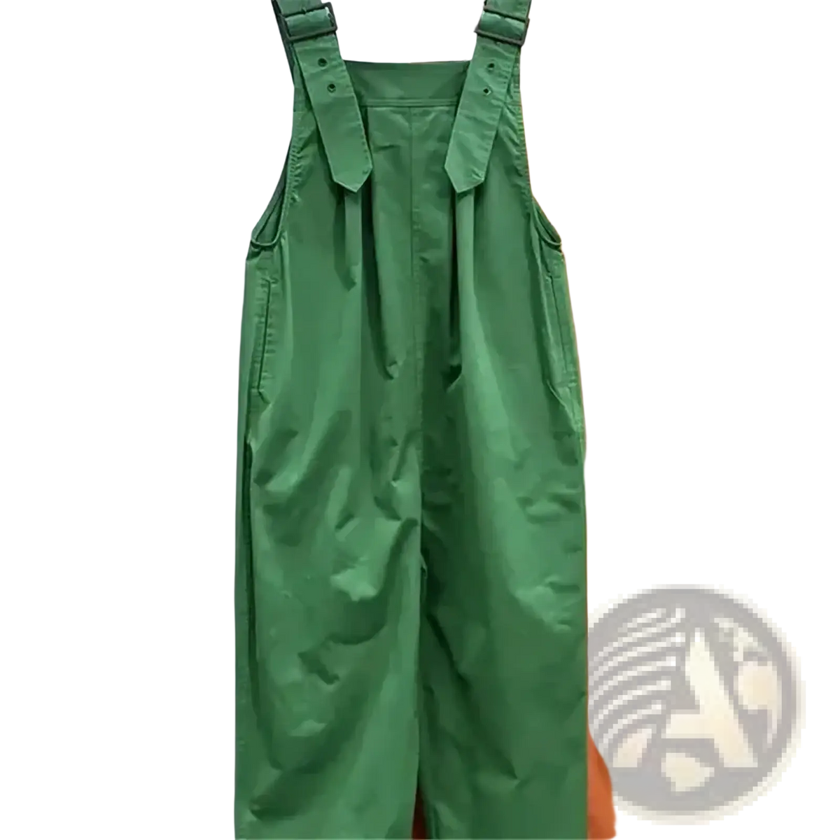 Green cotton dungaree jumpsuit for women featuring adjustable shoulder straps and a relaxed wide-leg cut