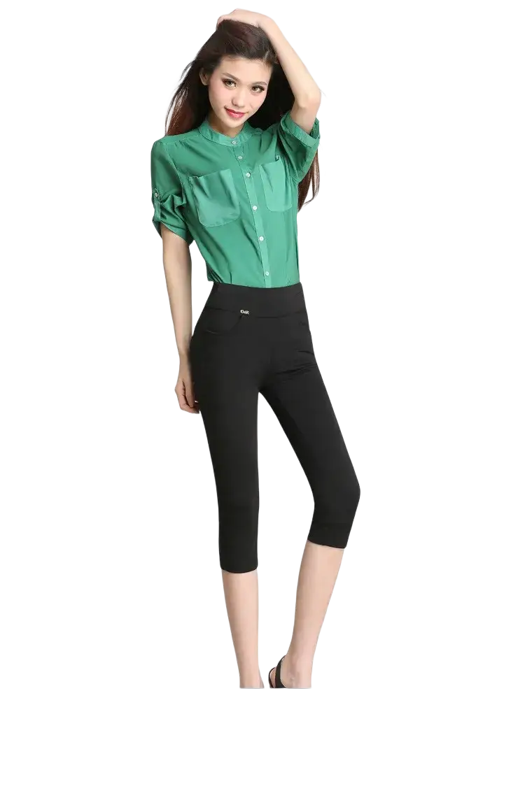 Black cotton high waisted women’s leggings with smooth form fitting fabric ideal for workouts