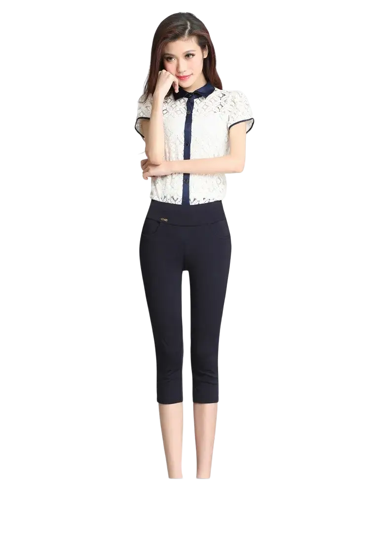 Black capri women cotton high waisted leggings with smooth fabric and subtle waistband detail for workout pants