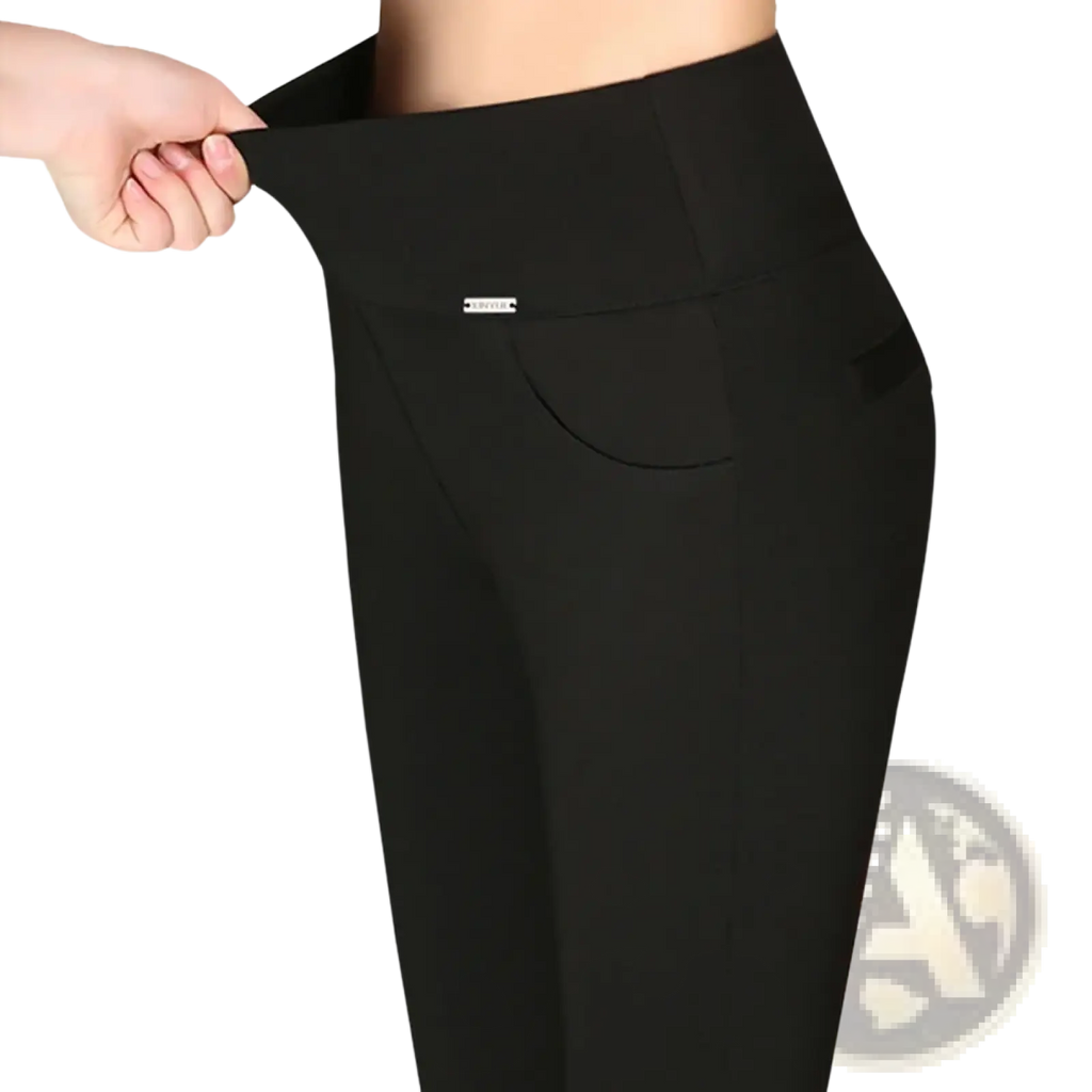 Women cotton high waisted leggings in black with smooth stretchy fabric and a subtle front pocket for workouts