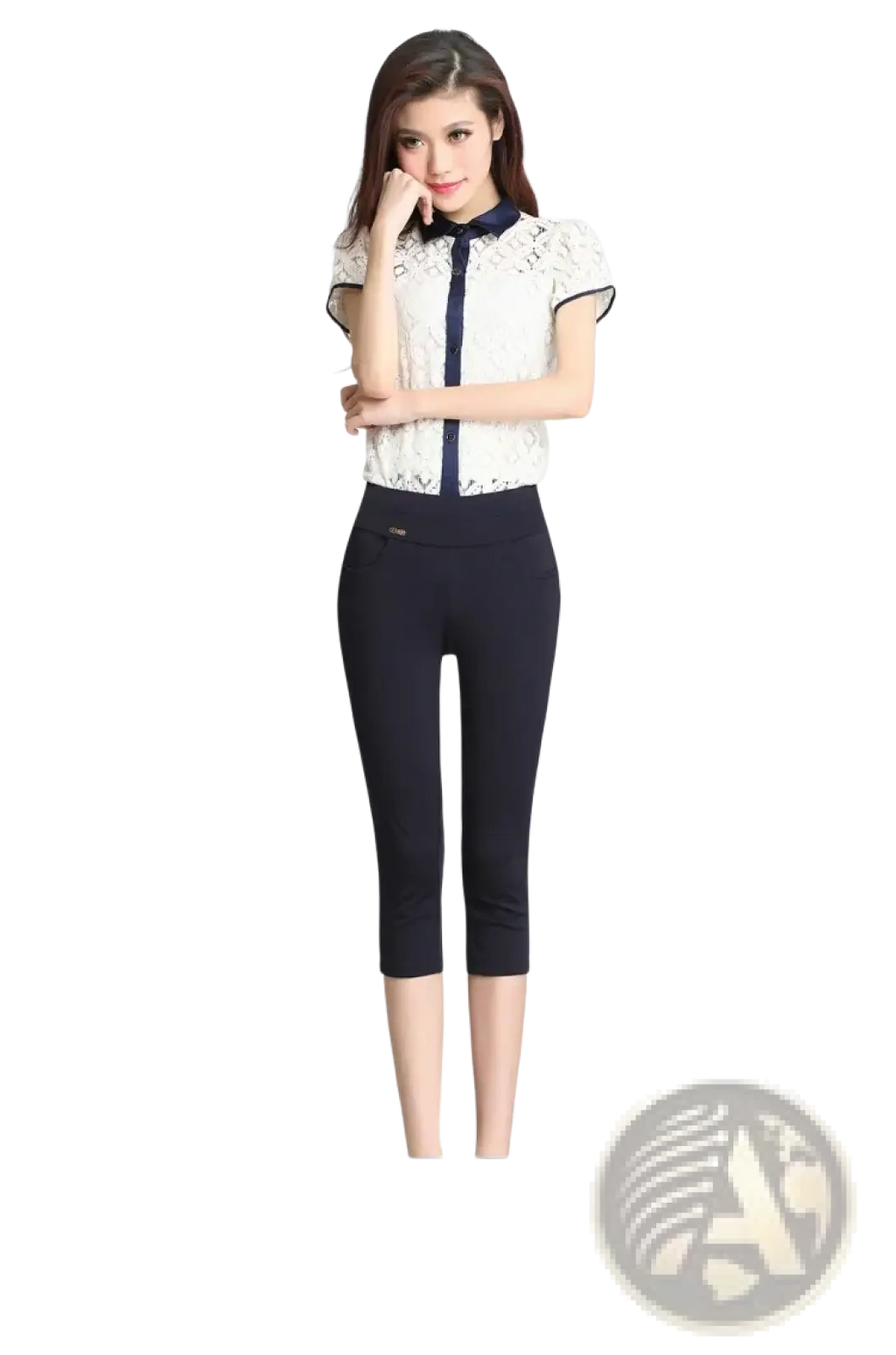 Black capri women cotton high waisted leggings with smooth fabric and subtle waistband detail for workout pants