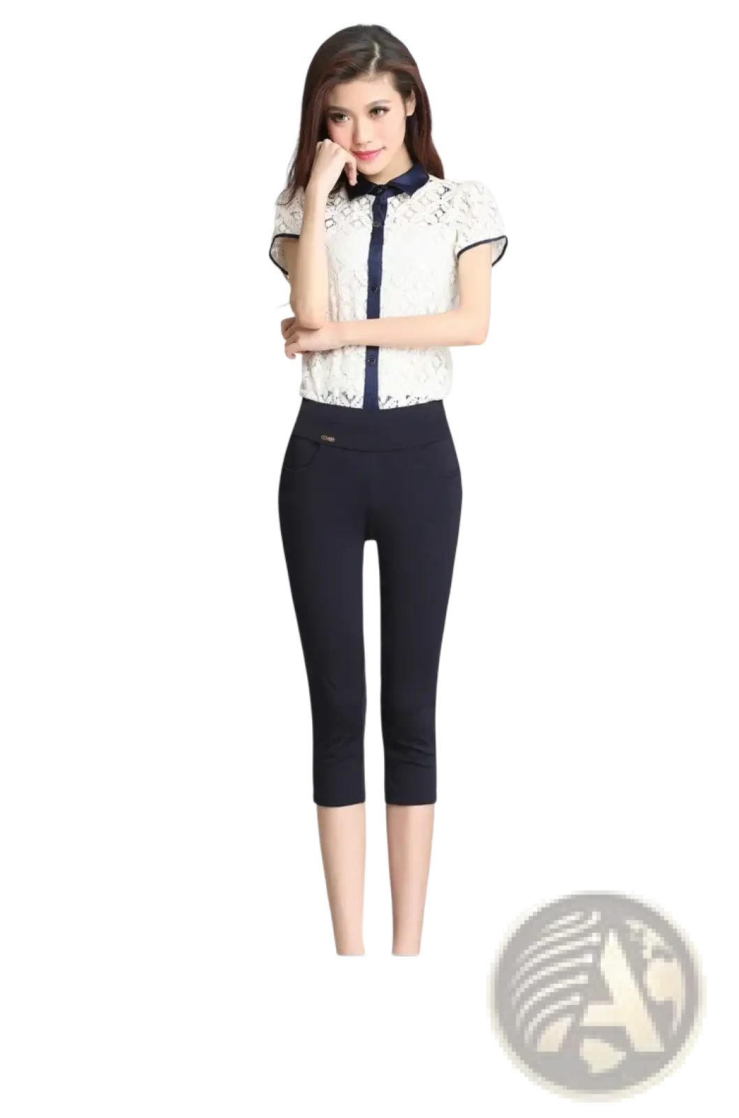 Black capri women cotton high waisted leggings with smooth fabric and subtle waistband detail for workout pants