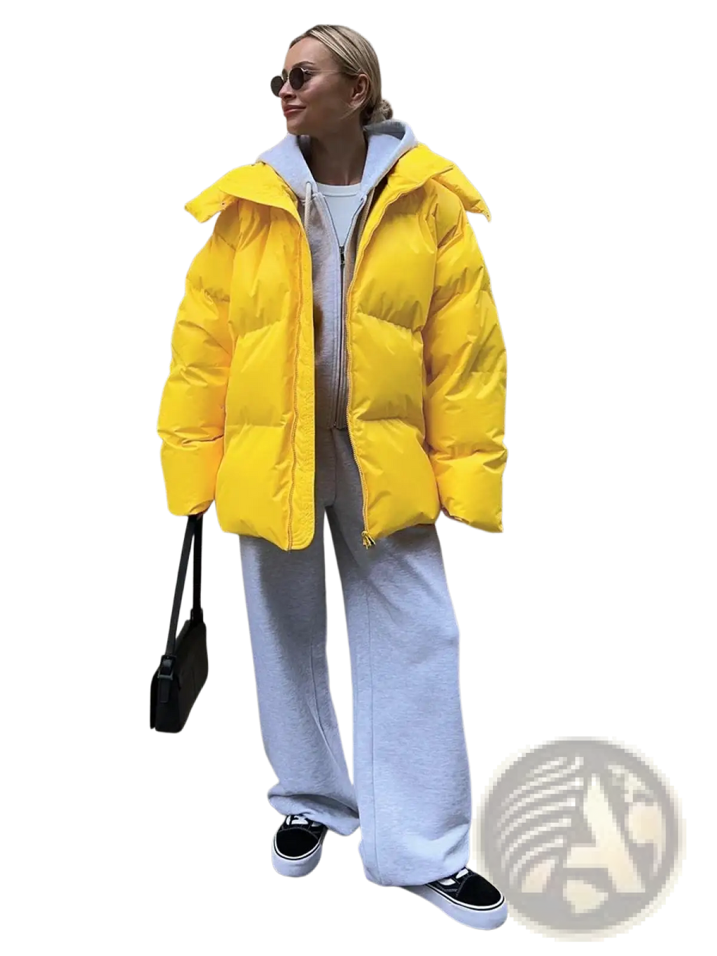Bright yellow women cotton padded hooded winter puffer jacket with quilted design for cold weather use