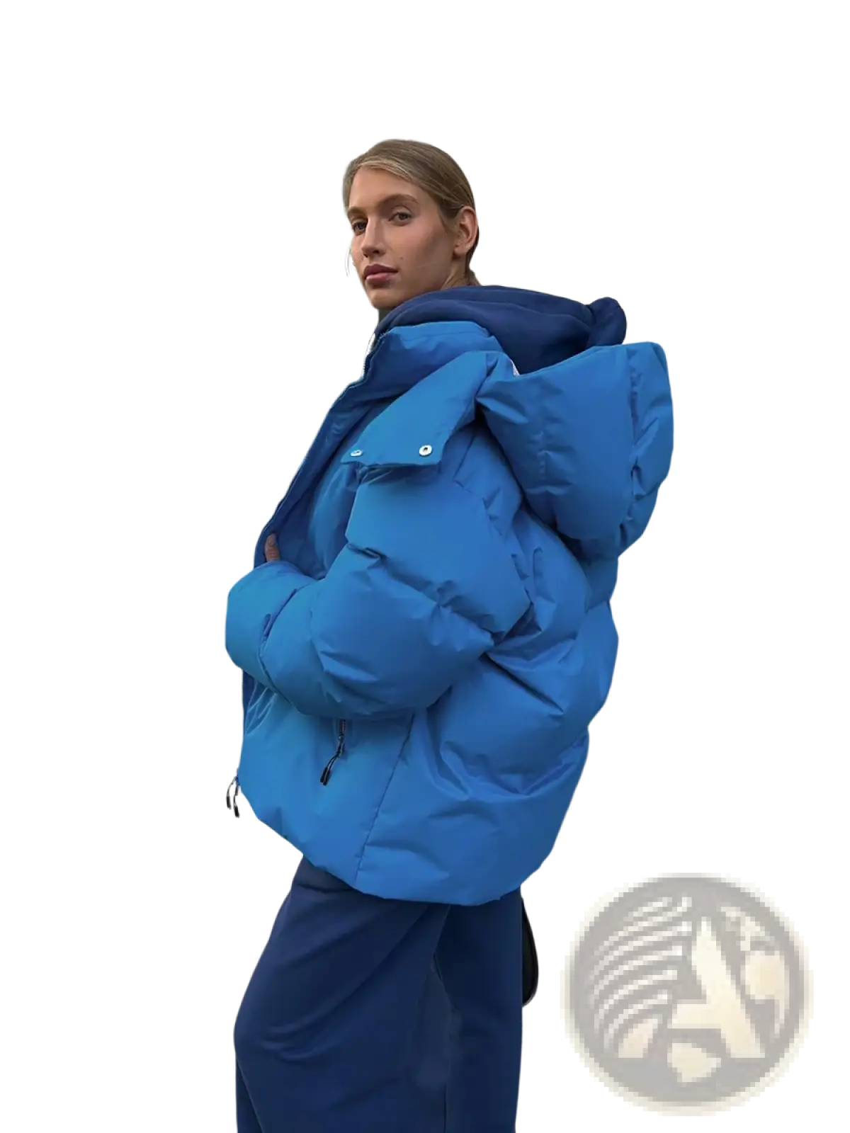 Vibrant blue women cotton padded hooded winter puffer coat with quilted design ideal for cold weather