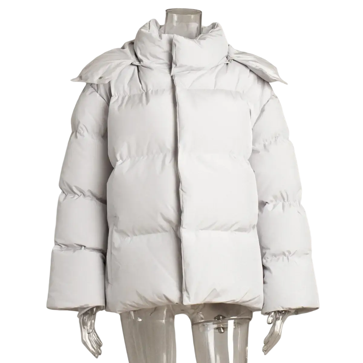 White quilted women cotton padded puffer coat with a detachable hood for winter wear