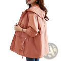 Women cotton trench coat loose casual outerwear soft peach lightweight hooded jacket with elastic cuffs and front zipper pocket