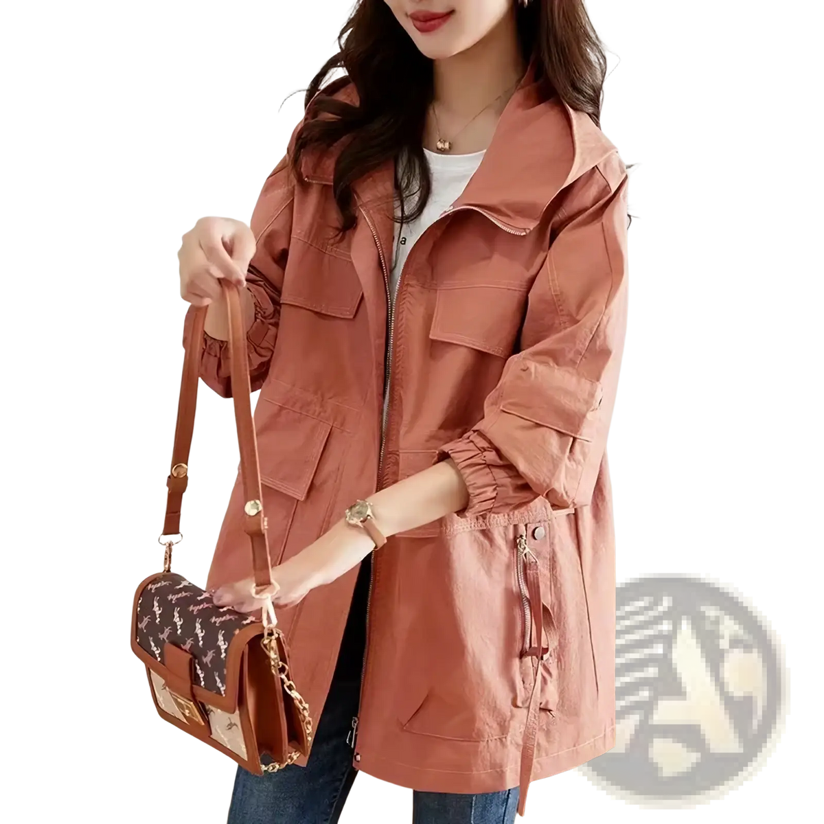 Women cotton trench coat dusty rose lightweight utility jacket with relaxed fit and multiple pockets for casual outerwear