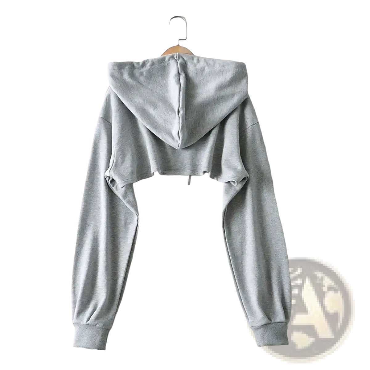 Gray cropped hollow out hoodie for women with soft textured fabric and ribbed cuffs for streetwear style