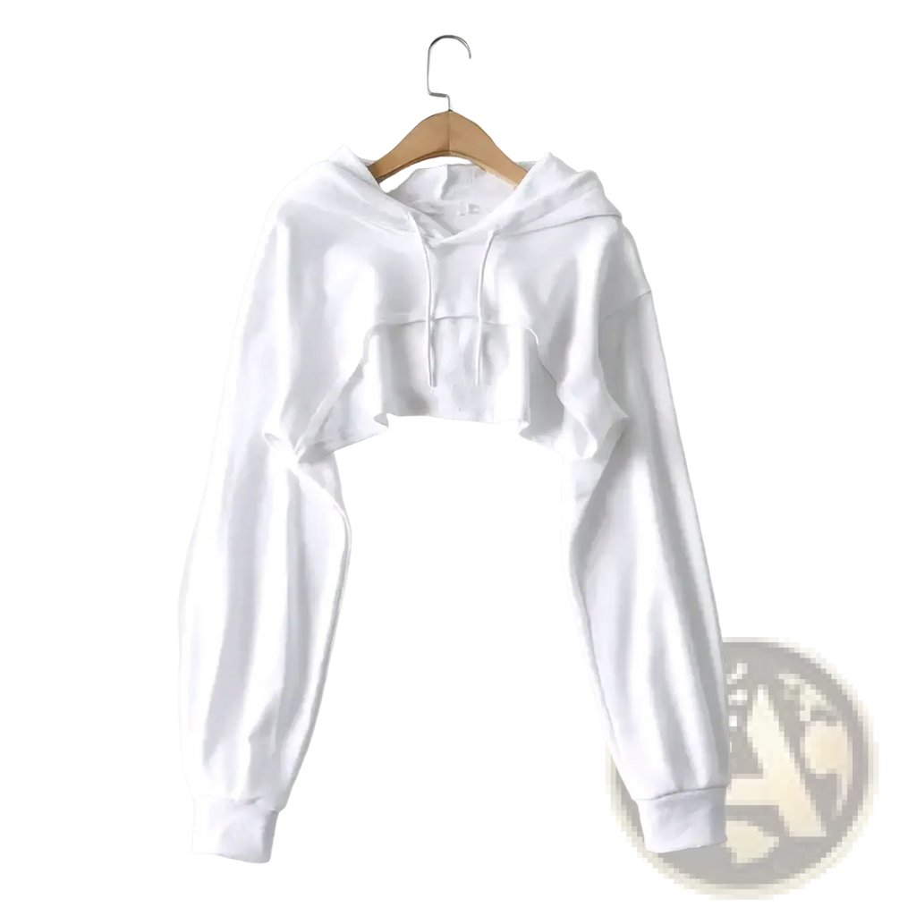 Women cropped hollow out hoodie in white made of soft cotton with long sleeves and drawstring hood for streetwear