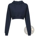 Navy blue women cropped hoodie pullover sweatshirt with long sleeves and drawstring hood in soft fabric