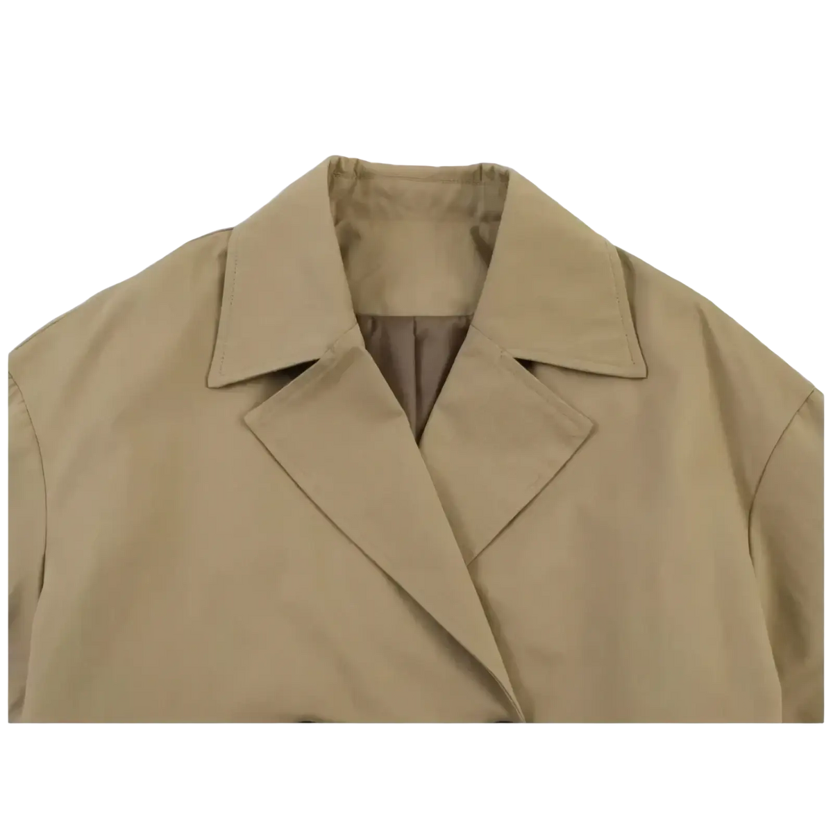 Women cropped trench coat beige double breasted outerwear with structured collar and clean tailored lines