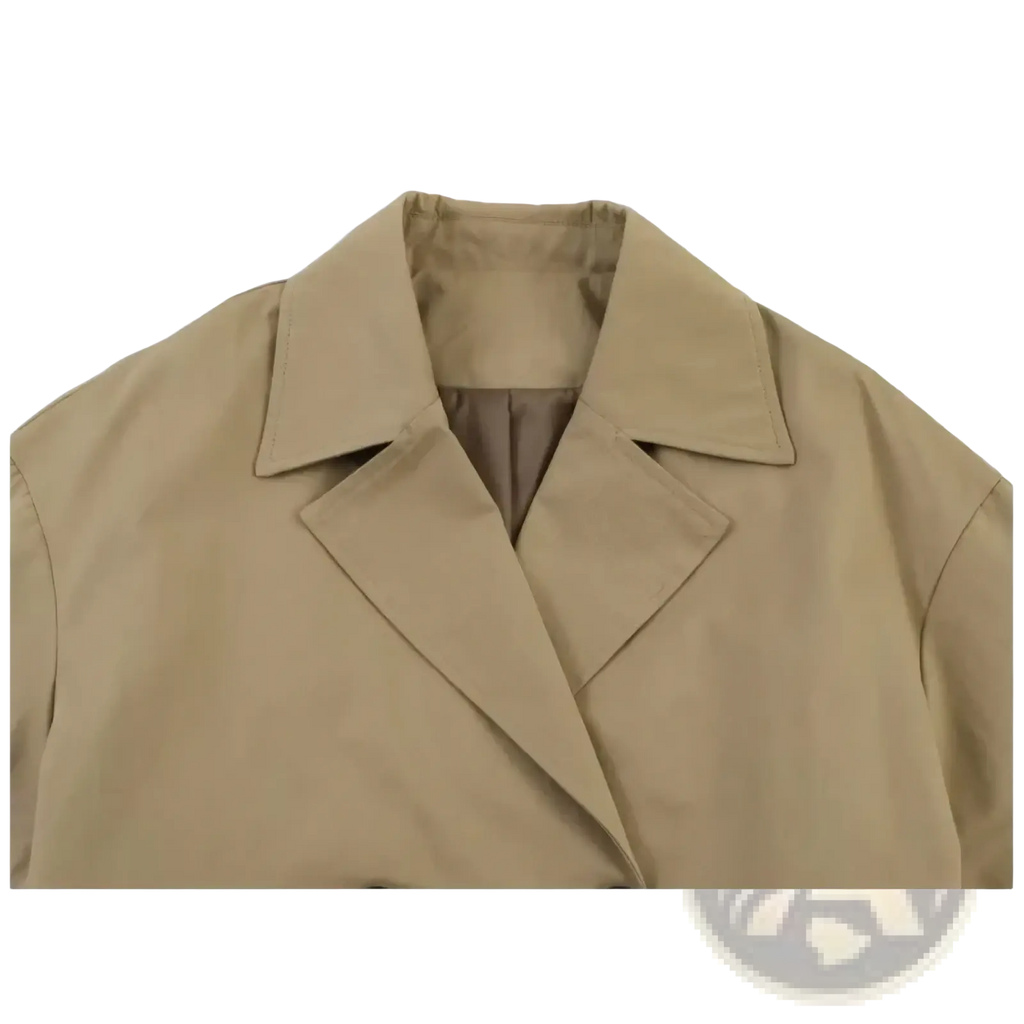 Women cropped trench coat beige double breasted outerwear with structured collar and clean tailored lines