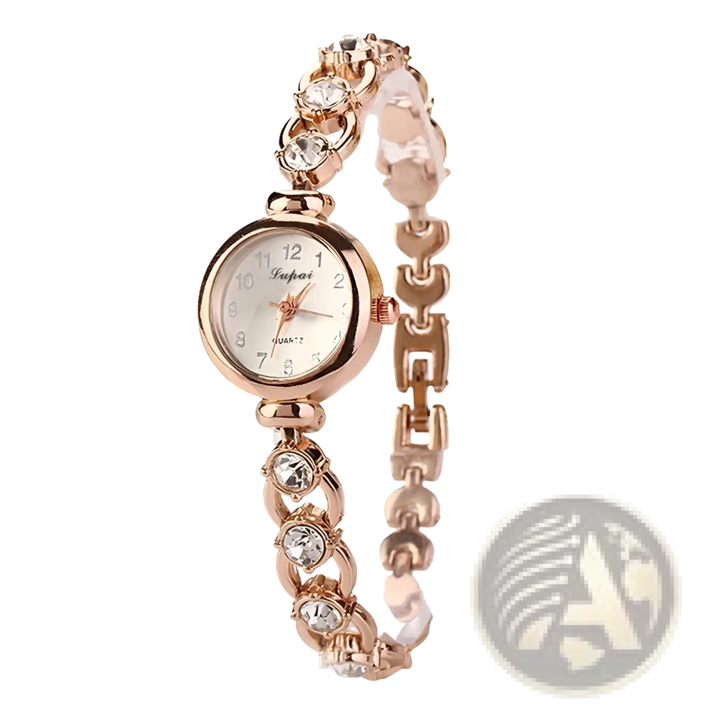 Rose gold-toned women crystal bracelet watch with clear crystal accents luxury quartz dress timepiece