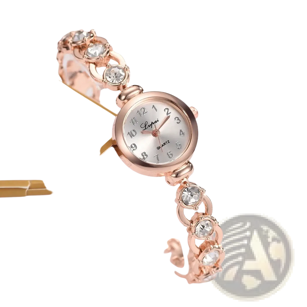 Women crystal bracelet watch luxury quartz dress timepiece with rose gold-toned quartz and clear crystal accents