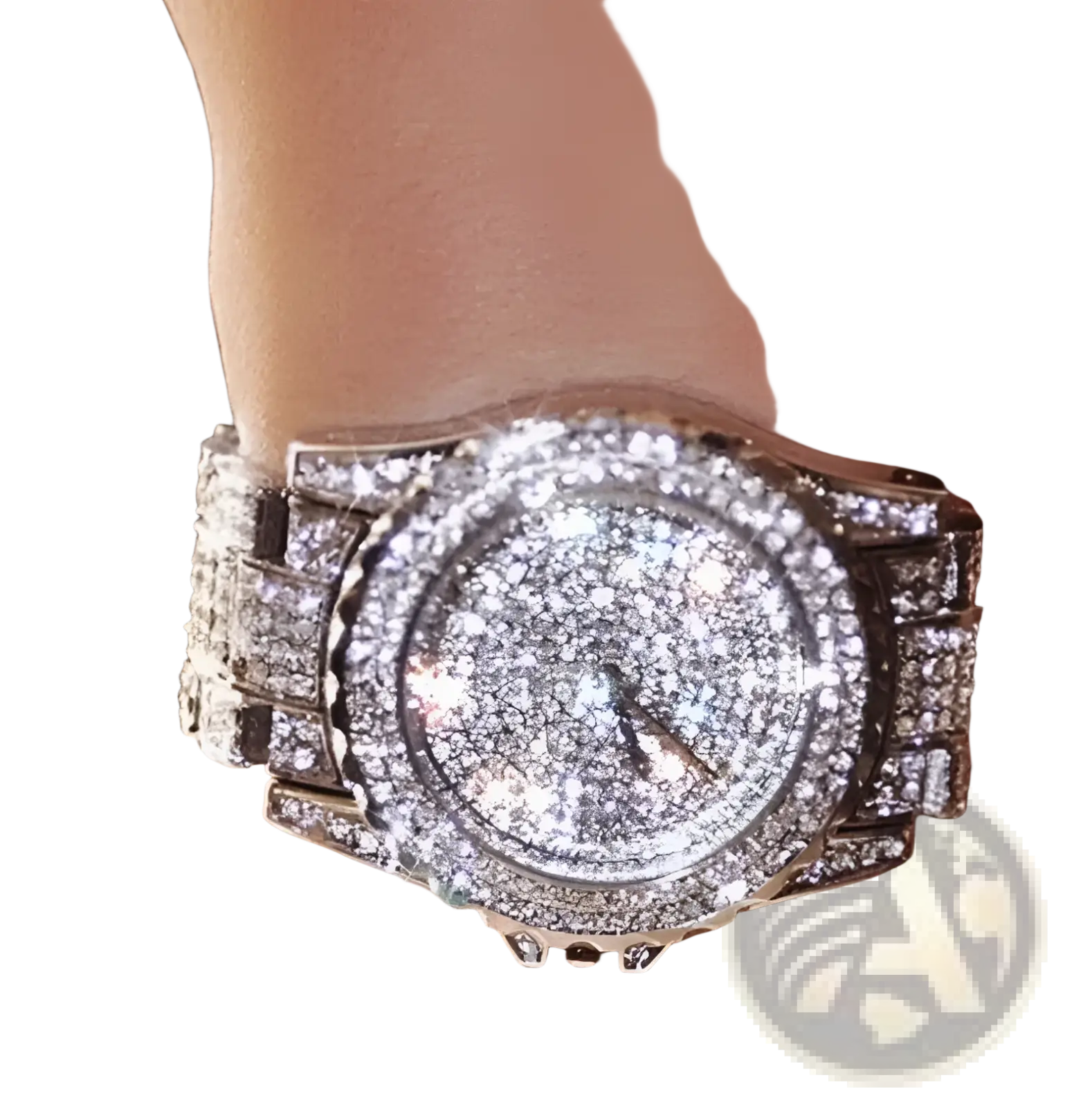 Women crystal diamond stainless steel quartz watch with dazzling silver diamond-encrusted bezel and intricate link bracelet