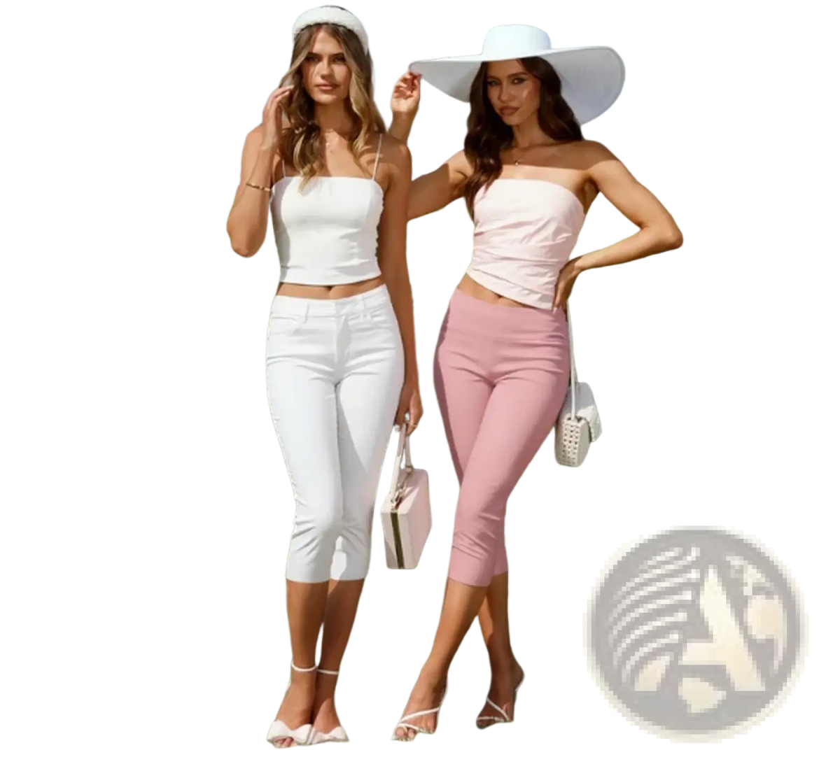 White structured handbag with minimalist design and slender handle paired with women denim capri shorts stretch casual pants