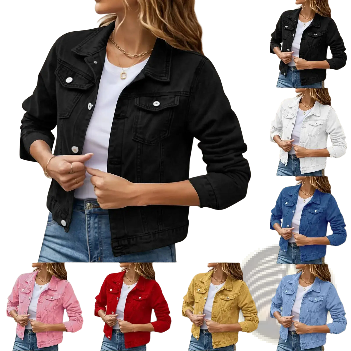 Women denim jacket casual button down jean coat in black denim with classic button closure and front pockets