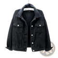 Women denim jacket casual button outerwear in black denim with classic collar and two chest pockets