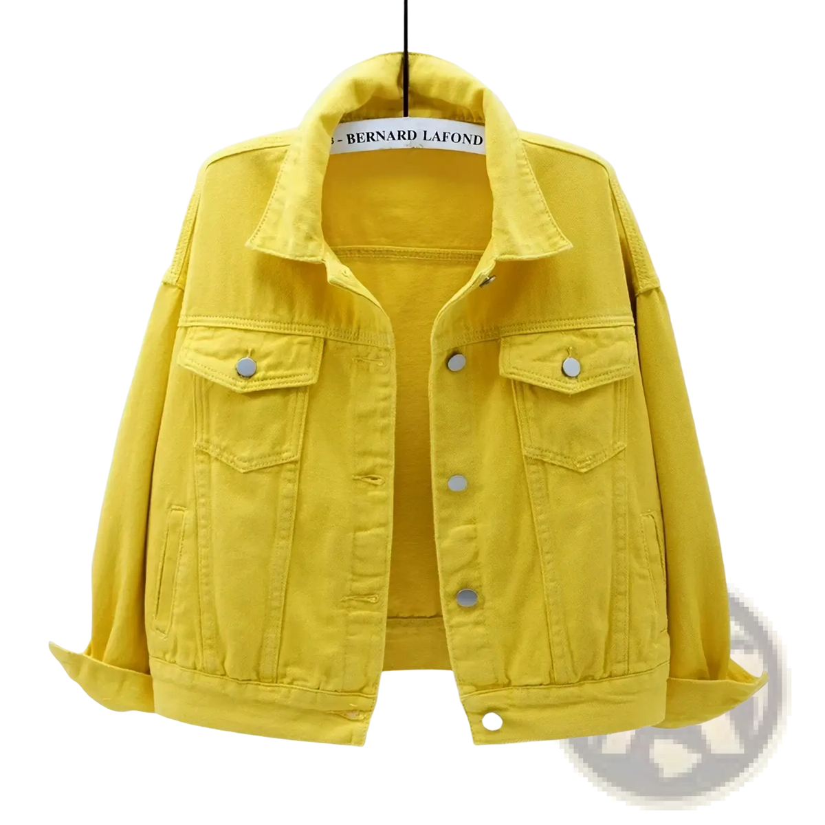Bright yellow women denim jacket with silver buttons and classic collar casual button outerwear made of denim material