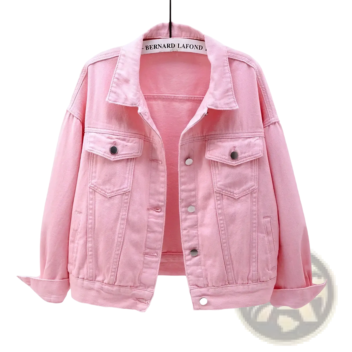 Women denim jacket casual button outerwear in pink denim with black buttons and two front pockets