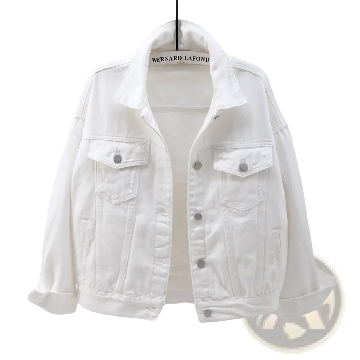 Women denim jacket casual button outerwear in white denim with classic collar and two front pockets