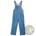 Light-wash denim overalls with adjustable shoulder straps and classic front pocket wide leg suspender pants for women