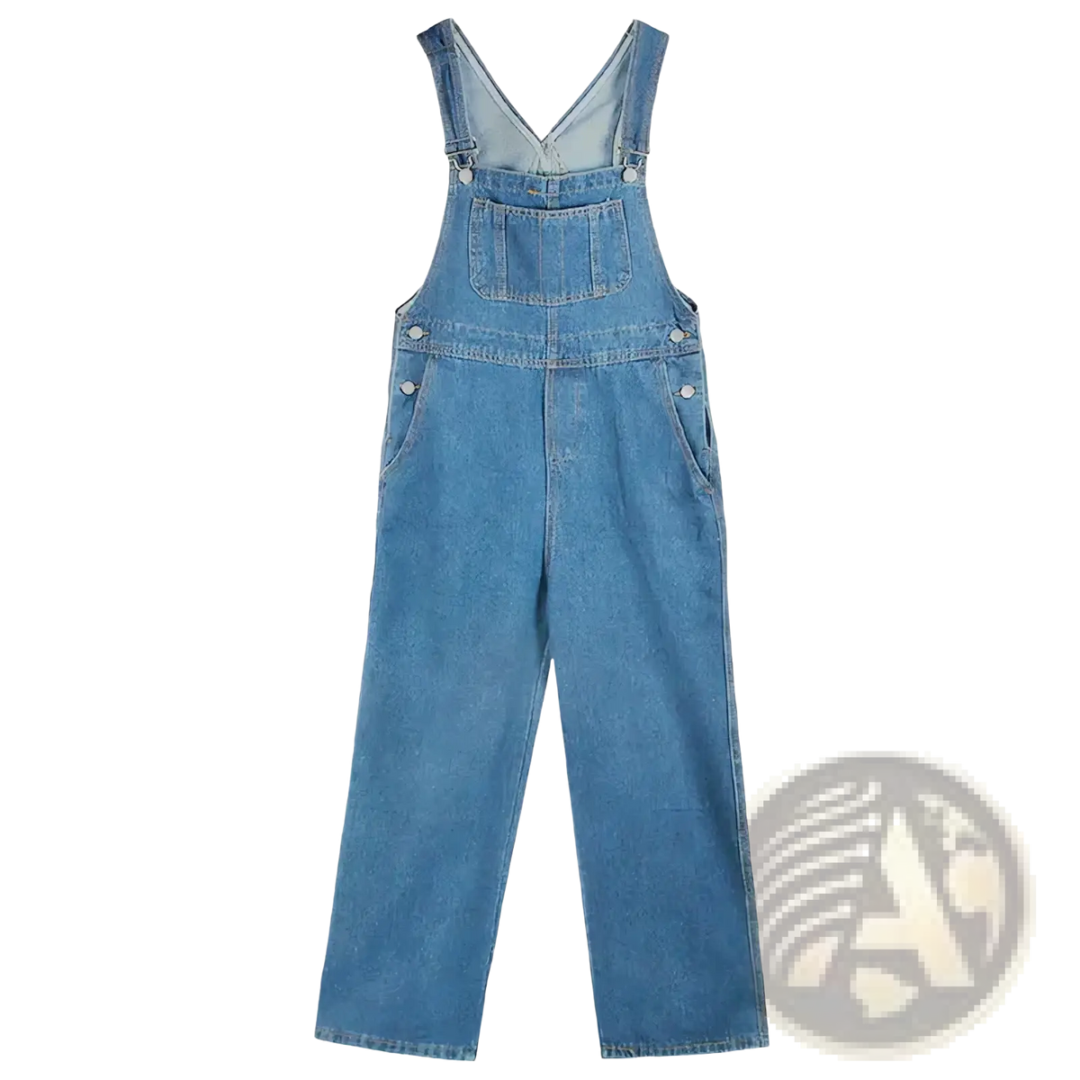 Light-wash denim overalls with adjustable shoulder straps and classic front pocket wide leg suspender pants for women