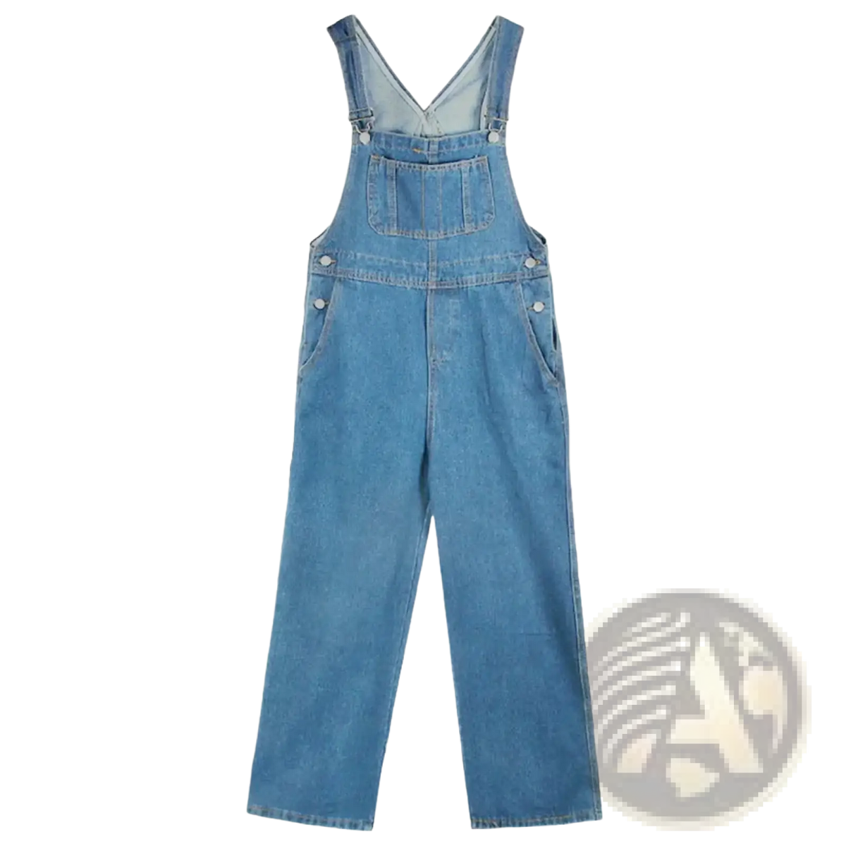 Light-wash denim overalls with adjustable straps and a classic relaxed fit in wide leg suspender pants style