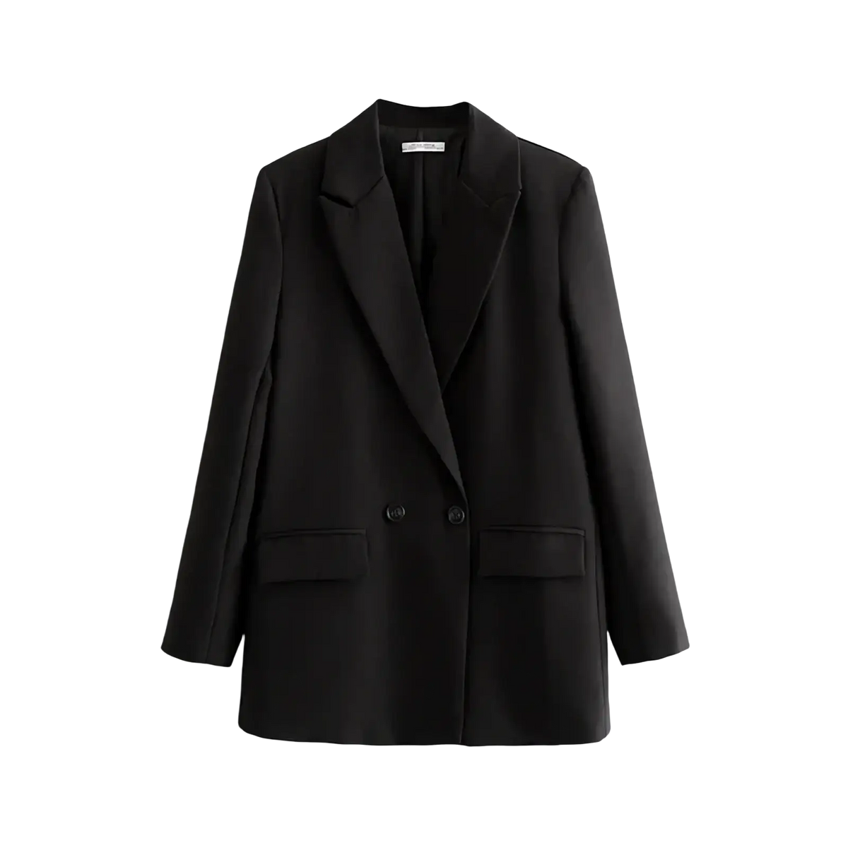 Black women double breasted blazer with notched lapels and two front pockets suitable for office wear