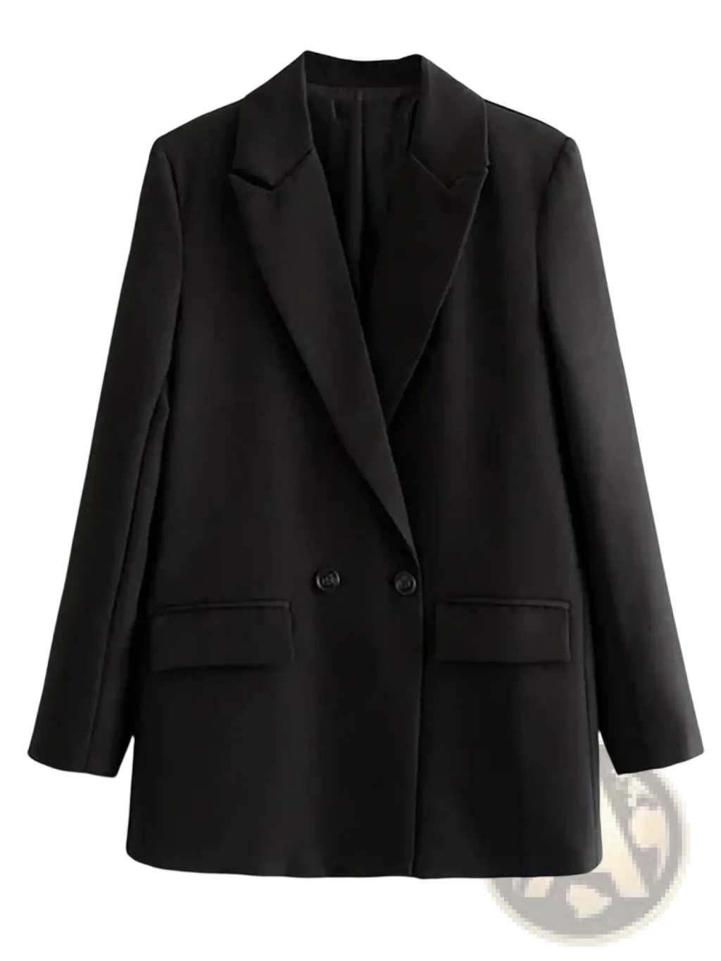 Black women double breasted blazer with notched lapels and two front pockets ideal for office wear