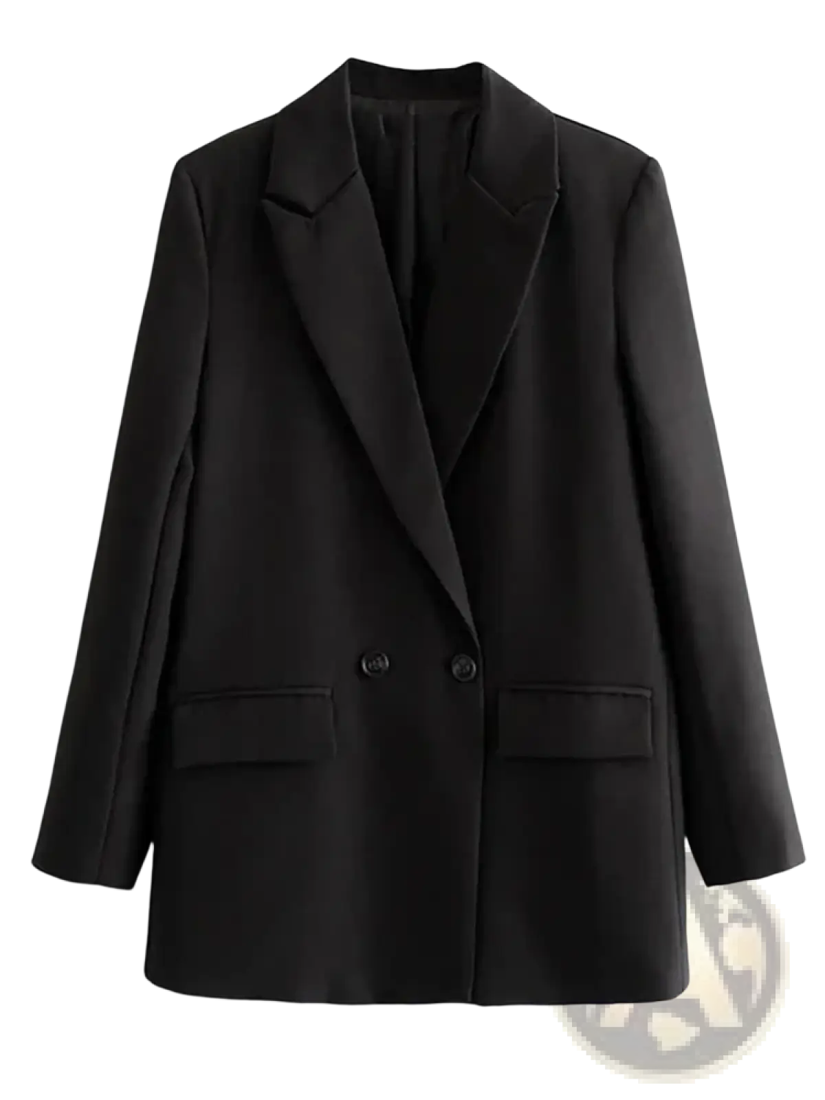 Black women double breasted blazer with notched lapels and two front pockets ideal for office wear