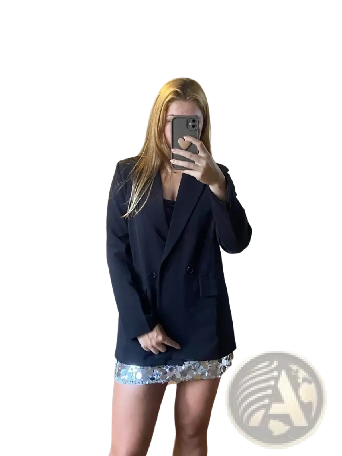 Women double breasted office blazer in black with tailored fit and notched lapels for professional wear