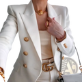 Women double breasted blazer in white with gold-tone medusa head buttons and a structured tailored fit for professional use