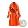 Women double breasted long trench coat in vibrant orange with black buttons and belt buckle for stylish outerwear