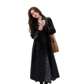 Black women double-breasted trench coat cotton casual windbreaker worn over a floral dress with buttoned front
